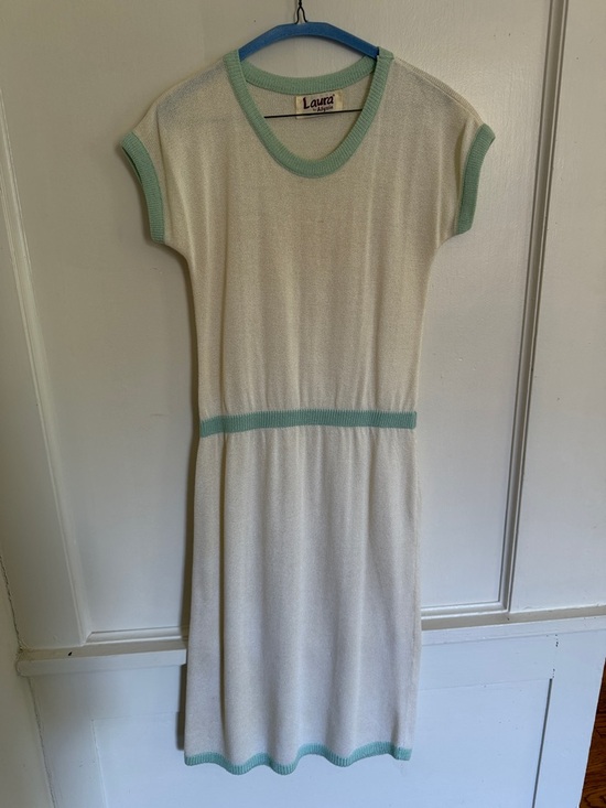 Laura by Alyzia Dresses & Skirts - Laura by Alysia Cream Dress with Mint Trim Accents vintage